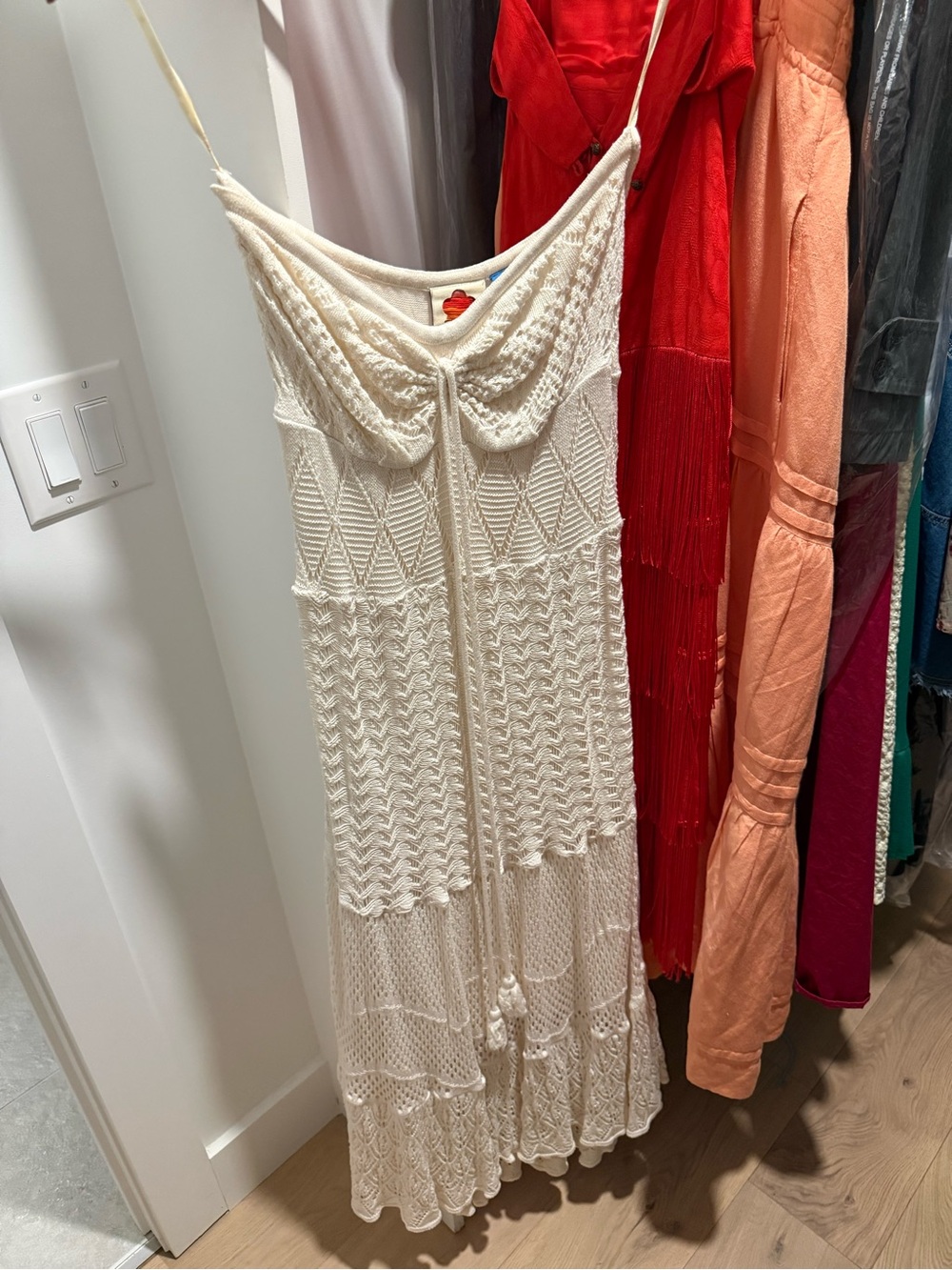 Farm Rio for Anthropologie Cream Crochet Maxi Dress